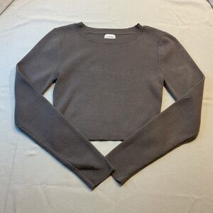 LA Heart Woem's Gray Sweater Long Sleeve Crop Top Crew Neck, Size S Comfort